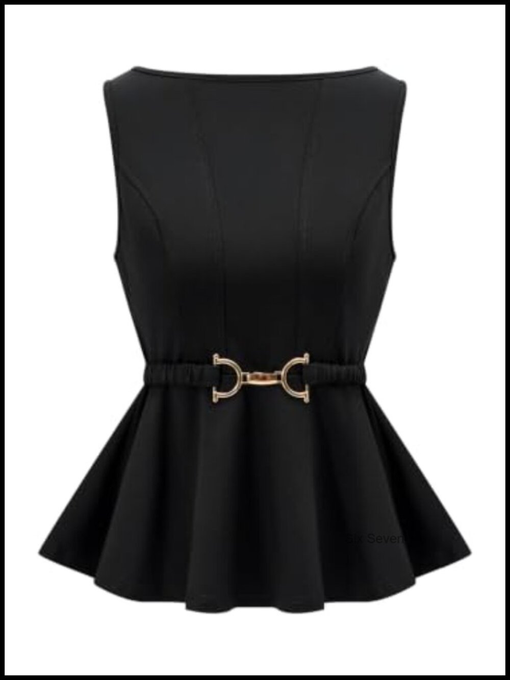 Sleeveless Peplum Tank Top Boat Neck Cinched Waist Ruffle Hem Work Blouse